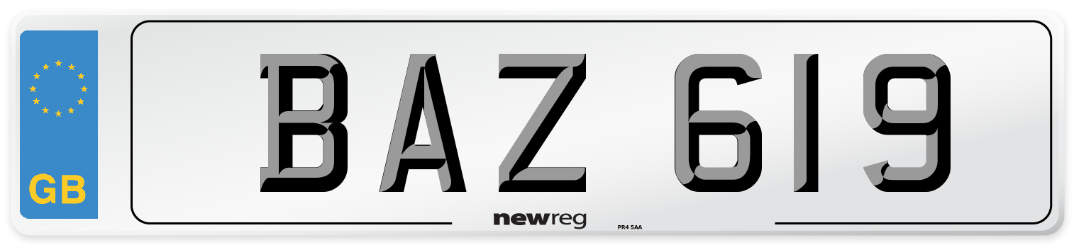 Northern Irish style number plate example displaying BAZ 619